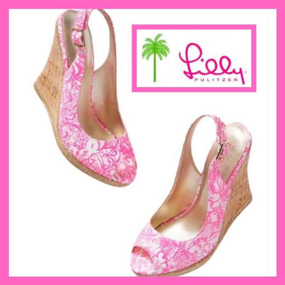 LILLY PULITZER PINK KRISIE WEDGE - NWOT!
